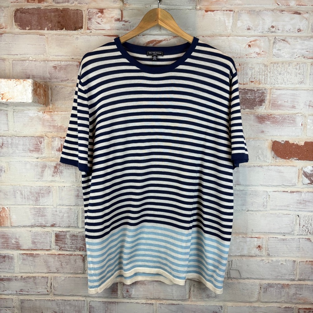 Saks Fifth Avenue Modern Italian Wool Striped Knit Sweater Tee XXL
